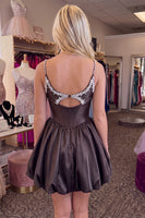 Load image into Gallery viewer, Black Corset Beaded Keyhole A Line Short Homecoming Dress
