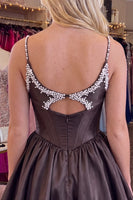 Load image into Gallery viewer, Black Corset Beaded Keyhole A Line Short Homecoming Dress