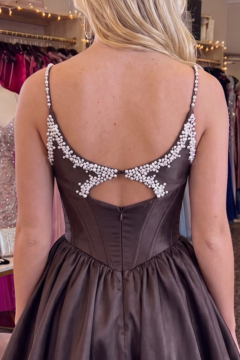 Load image into Gallery viewer, Black Corset Beaded Keyhole A Line Short Homecoming Dress