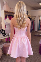 Load image into Gallery viewer, Pink Corset Strapless A Line Beaded Short Homecoming Dress with Bow