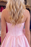 Load image into Gallery viewer, Pink Corset Strapless A Line Beaded Short Homecoming Dress with Bow