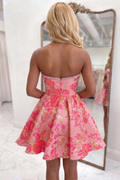 Load image into Gallery viewer, Blush Floral Beaded Strapless A Line Short Homecoming Dress with Bows