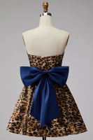 Load image into Gallery viewer, Brown Leopard Print Strapless Ruched A Line Short Homecoming Dress with Bow