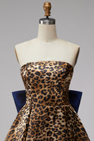 Load image into Gallery viewer, Brown Leopard Print Strapless Ruched A Line Short Homecoming Dress with Bow