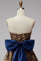 Load image into Gallery viewer, Brown Leopard Print Strapless Ruched A Line Short Homecoming Dress with Bow