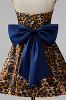 Load image into Gallery viewer, Brown Leopard Print Strapless Ruched A Line Short Homecoming Dress with Bow