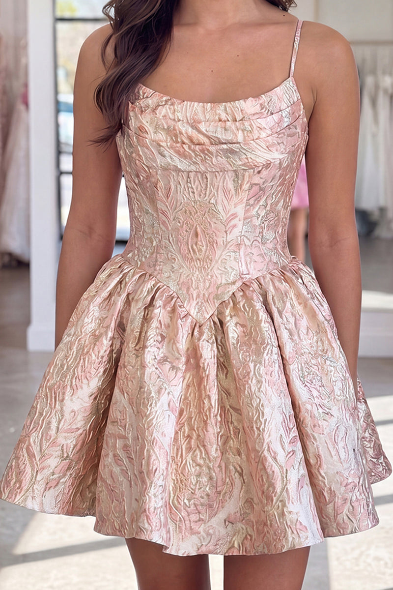 Load image into Gallery viewer, Blue Floral A Line Short Corset Homecoming Dress with Bow