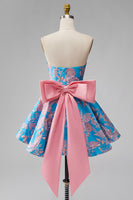Load image into Gallery viewer, Blue Fuchsia Flower Strapless A Line Short Homecoming Dress with Bow