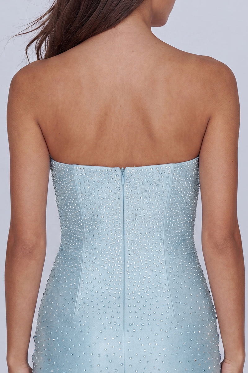 Load image into Gallery viewer, Blue Beaded Strapless Tight Short Homecoming Dress