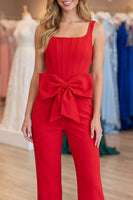 Load image into Gallery viewer, Red Simple Square Neck Prom Jumpsuits with Bow
