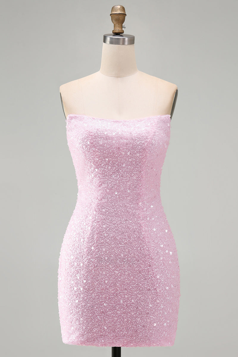 Load image into Gallery viewer, Black Beaded Strapless Tight Short Homecoming Dress