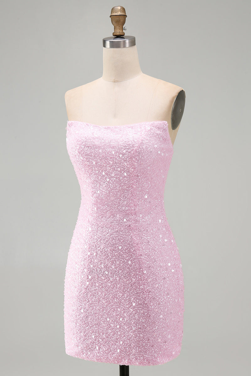 Load image into Gallery viewer, Black Beaded Strapless Tight Short Homecoming Dress