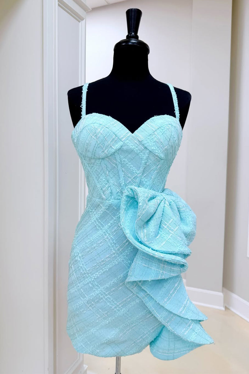 Load image into Gallery viewer, Blue Corset Ruffled Spaghetti Strap Tight Short Homecoming Dress