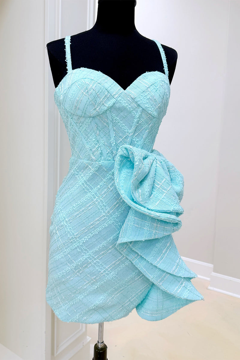 Load image into Gallery viewer, Blue Corset Ruffled Spaghetti Strap Tight Short Homecoming Dress