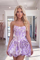 Load image into Gallery viewer, Lilac Corset Floral Short A Line Homecoming Dress with 3D Flower