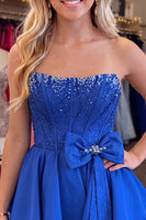 Load image into Gallery viewer, Royal Blue Corset Beaded Tiered A Line Short Homecoming Dress with Bow