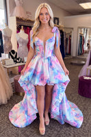Load image into Gallery viewer, Lilac Corset High Low A Line Thick Straps Homecoming Dress