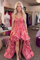 Load image into Gallery viewer, Red Floral Corset Strapless A Line High Low Homecoming Dress