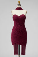Load image into Gallery viewer, Brown Strapless Pleated Neck Scarf Tight Short Homecoming Dress