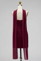 Load image into Gallery viewer, Brown Strapless Pleated Neck Scarf Tight Short Homecoming Dress