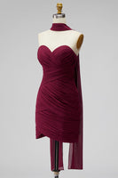 Load image into Gallery viewer, Brown Strapless Pleated Neck Scarf Tight Short Homecoming Dress