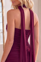Load image into Gallery viewer, Brown Strapless Pleated Neck Scarf Tight Short Homecoming Dress