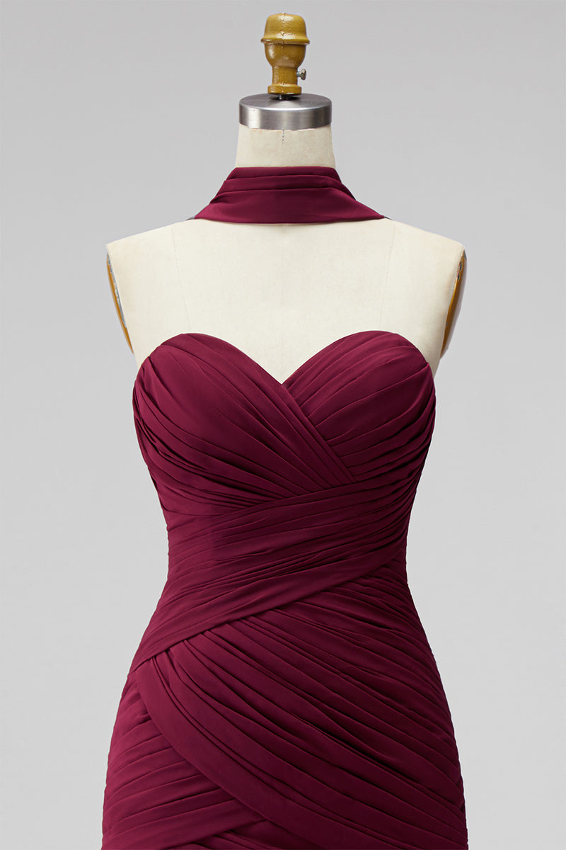 Load image into Gallery viewer, Brown Strapless Pleated Neck Scarf Tight Short Homecoming Dress