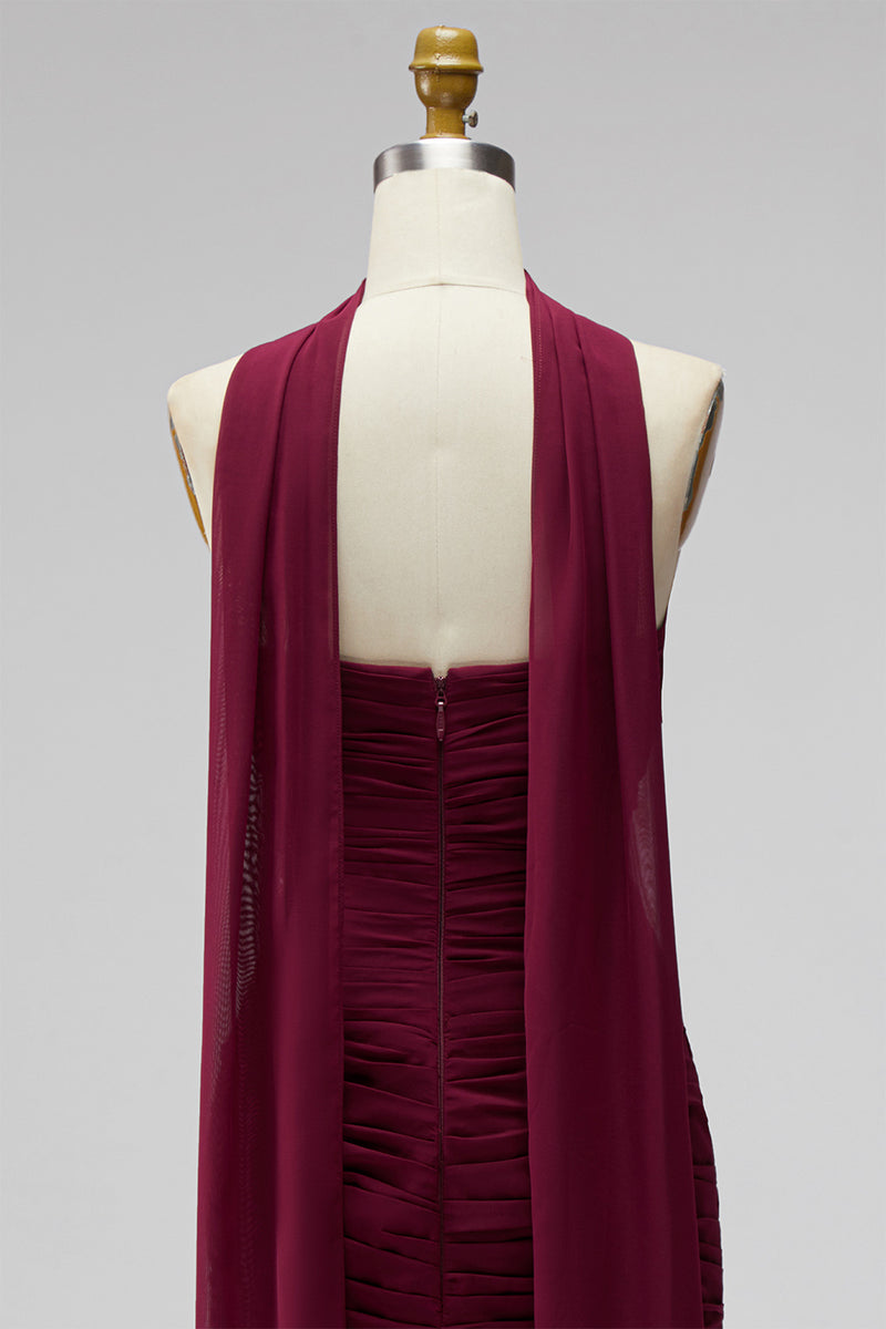 Load image into Gallery viewer, Brown Strapless Pleated Neck Scarf Tight Short Homecoming Dress