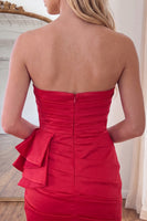 Load image into Gallery viewer, Red Strapless Ruffled Ruched Tight Short Homecoming Dress