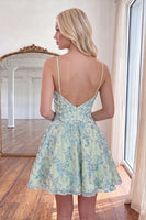 Load image into Gallery viewer, Light Green Beaded A Line V-Neck Short Homecoming Dress