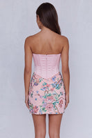 Load image into Gallery viewer, Light Pink Floral Corset Strapless Ruched Tight Short Homecoming Dress