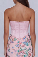 Load image into Gallery viewer, Light Pink Floral Corset Strapless Ruched Tight Short Homecoming Dress