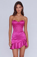 Load image into Gallery viewer, Fuchsia Beaded Corset Strapless Ruffled Tight Short Homecoming Dress