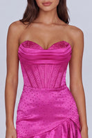 Load image into Gallery viewer, Fuchsia Beaded Corset Strapless Ruffled Tight Short Homecoming Dress