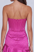 Load image into Gallery viewer, Fuchsia Beaded Corset Strapless Ruffled Tight Short Homecoming Dress