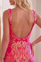 Load image into Gallery viewer, Fuchsia Sequin Backless Tight Short Homecoming Dress