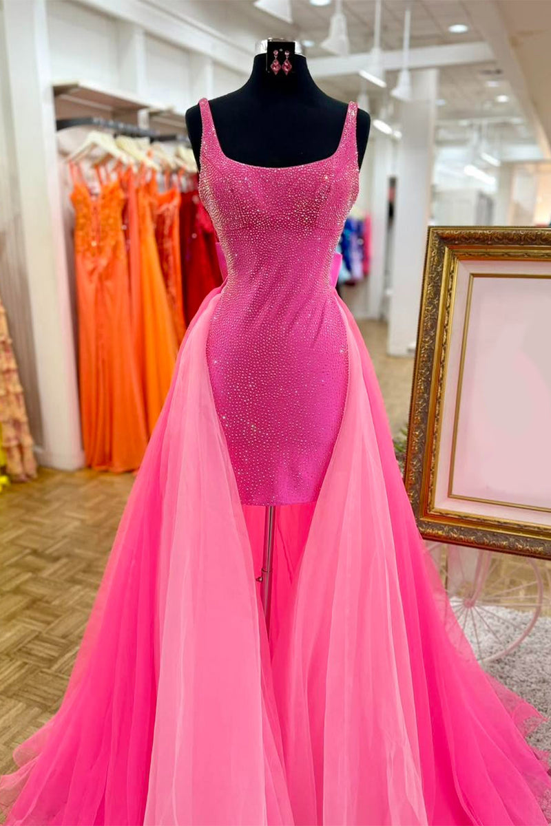 Load image into Gallery viewer, Sparkly Fuchsia Beaded Short Homecoming Dress with Bow