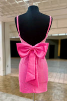 Load image into Gallery viewer, Sparkly Fuchsia Beaded Short Homecoming Dress with Bow