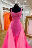 Load image into Gallery viewer, Sparkly Fuchsia Beaded Short Homecoming Dress with Bow