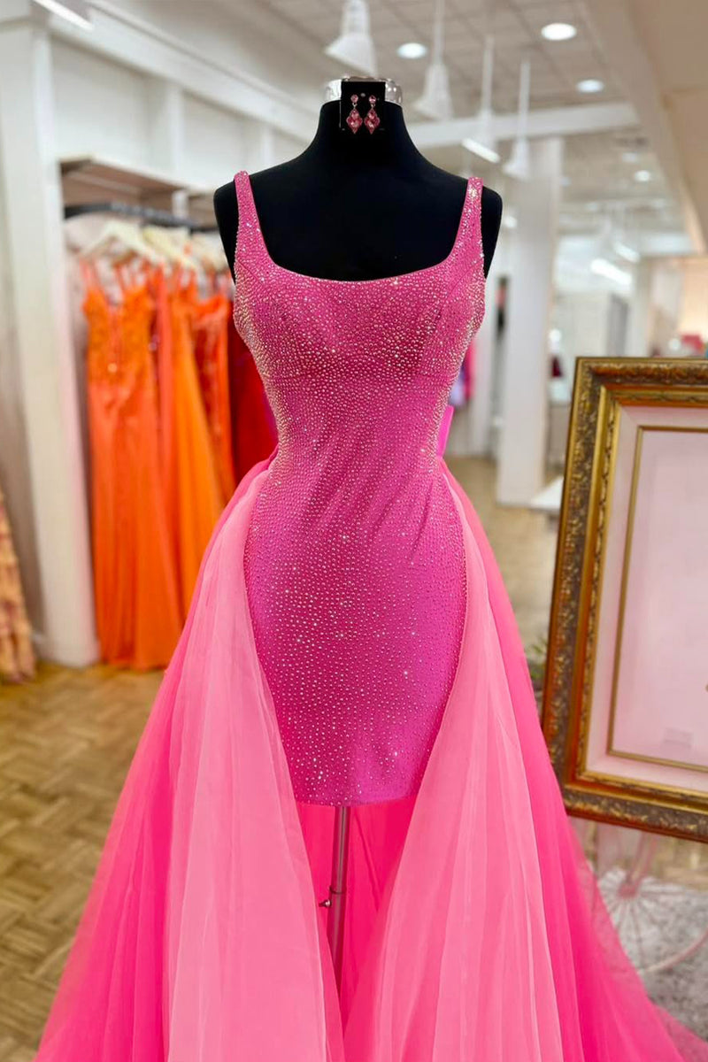 Load image into Gallery viewer, Sparkly Fuchsia Beaded Short Homecoming Dress with Bow