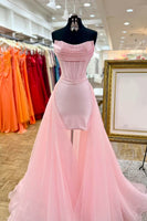 Load image into Gallery viewer, Sparkly Light Pink Corset Beaded Bodycon Short Homecoming Dress with Cape