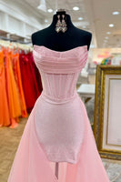 Load image into Gallery viewer, Sparkly Light Pink Corset Beaded Bodycon Short Homecoming Dress with Cape