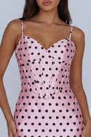 Load image into Gallery viewer, Pink and Black Polka Dots Corset Spaghetti Straps Short Tight Homecoming Dress