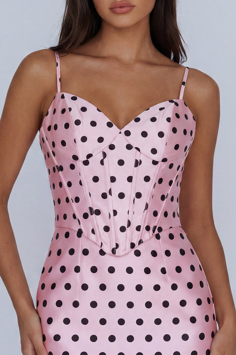 Load image into Gallery viewer, Pink and Black Polka Dots Corset Spaghetti Straps Short Tight Homecoming Dress