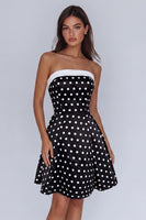 Load image into Gallery viewer, Black and White Polka Dots Strapless Short Homecoming Dress with Bow