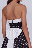 Load image into Gallery viewer, Black and White Polka Dots Strapless Short Homecoming Dress with Bow