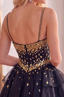 Load image into Gallery viewer, Black Sparkly Spaghetti Straps Mirror Short Homecoming Dress with Ruffles