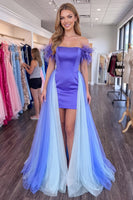 Load image into Gallery viewer, Purple Sparkly Beaded Short Tight Homecoming Dress with Cape