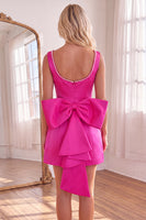 Load image into Gallery viewer, Fuchsia Boat Neck Short Ruffled Homecoming Dress with Pearls