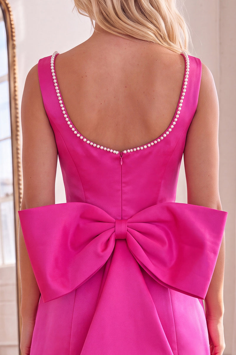 Load image into Gallery viewer, Fuchsia Boat Neck Short Ruffled Homecoming Dress with Pearls